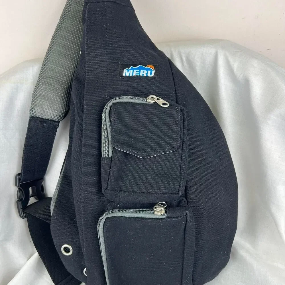 Meru Black Canvas Sling Crossbody Bag